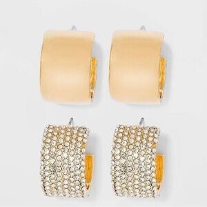 5/$25 Sugarfix by BaubleBar Gold and Rhinestone Hoop Earrings Set NWT